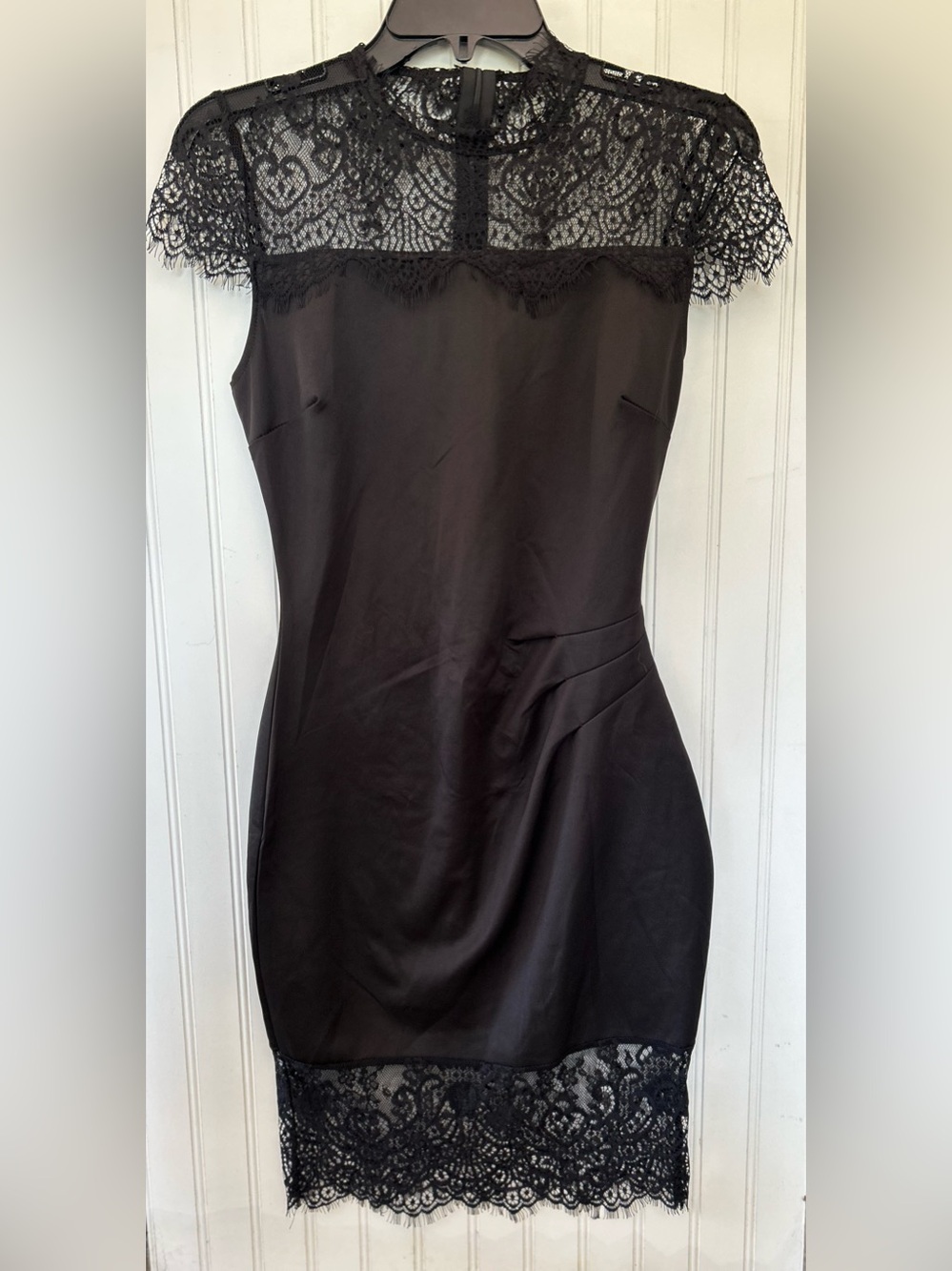 Black Lace Trim Bodycon Dress
